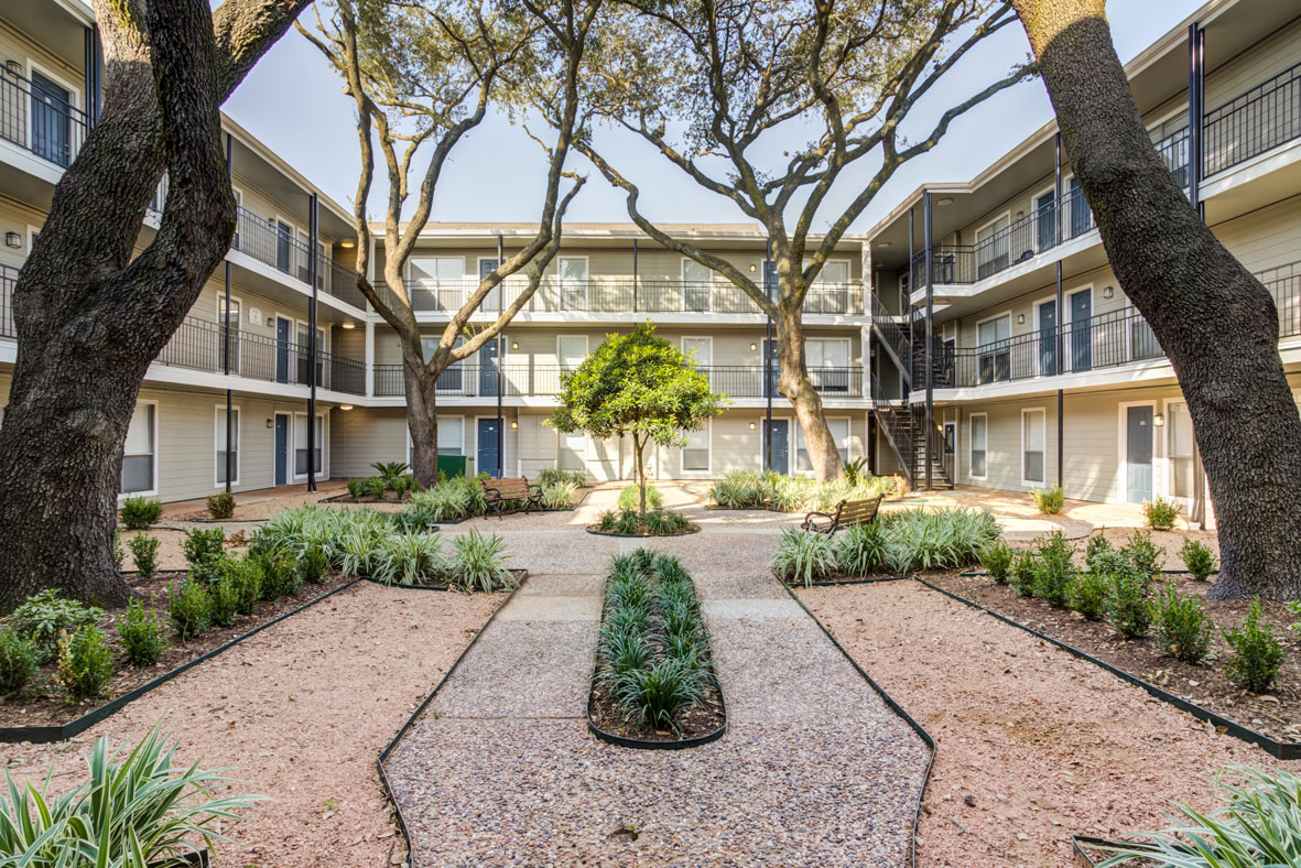 Courtyard with mature trees