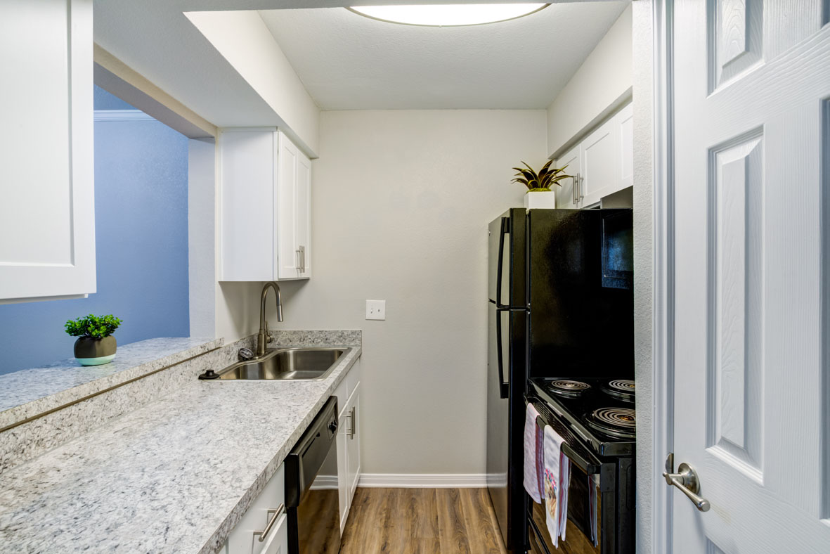 Renovated kitchen, typical of the Ash one-bedroom