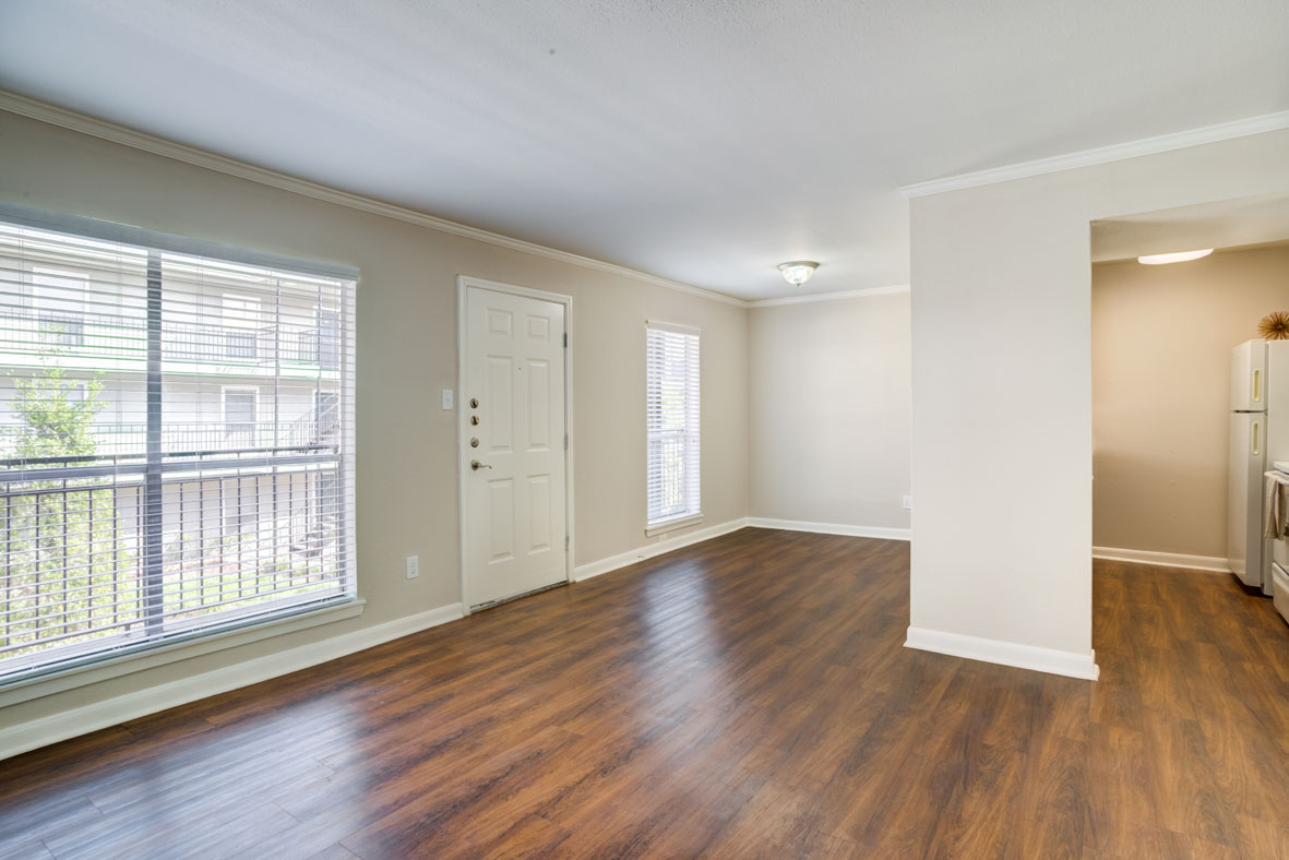 Open living room, typical of the Maple one-bedroom